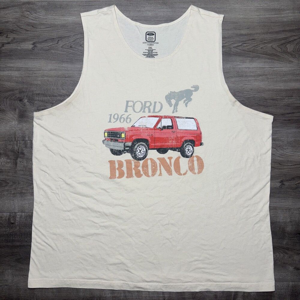 Ford Bronco White Tank Top Men’s Size XXL 1966 Red Car 2XL Active Gym Shirt